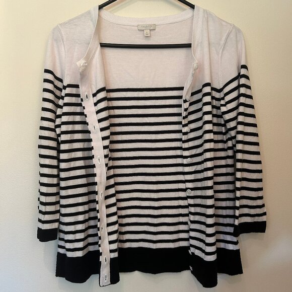 Talbots black/white striped 3/4-sleeve cardigan sz S - Picture 2 of 5